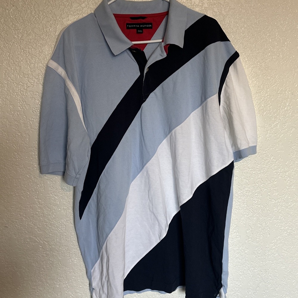 Vintage Tommy Hilfiger Shirt Y2K Rugby Diagonal Stripe Polo Men's L Color block - Picture 4 of 10